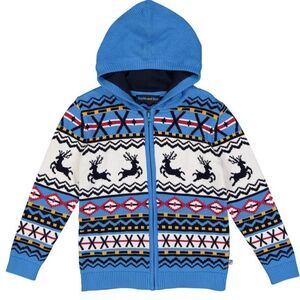 Blue fair isle deer zip-up hoodie size 4 unisex